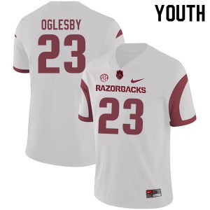 Youth Arkansas Razorbacks Josh Oglesby #23 Football White Jerseys 818057-852