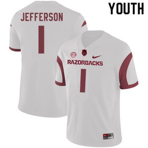 Youth Arkansas Razorbacks K.J. Jefferson #1 White Player Jersey 170839-881