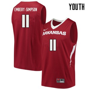 Youth Arkansas Razorbacks Keyshawn Embery-Simpson #11 Cardinal Stitched Jerseys 190570-769