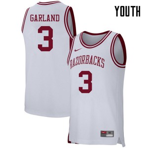 Youth Arkansas Razorbacks Khalil Garland #3 White Basketball Jersey 335906-158