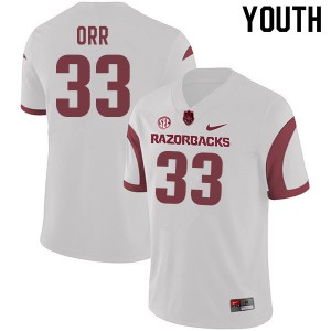 Youth Arkansas Razorbacks Logan Orr #33 NCAA White Jerseys 721035-130
