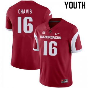 Youth Arkansas Razorbacks Malik Chavis #16 Stitch Cardinal Jersey 623714-995