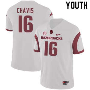 Youth Arkansas Razorbacks Malik Chavis #16 White Official Jerseys 950156-870
