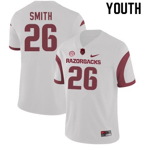 Youth Arkansas Razorbacks Micahh Smith #26 Stitch White Jersey 561569-424