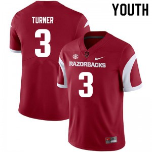 Youth Arkansas Razorbacks Nick Turner #3 Cardinal Stitched Jersey 323796-353