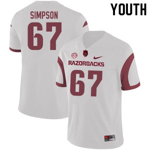 Youth Arkansas Razorbacks Payton Simpson #67 Football White Jerseys 994633-617