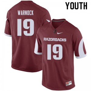 Youth Arkansas Razorbacks River Warnock #19 Cardinal Stitched Jersey 816270-104