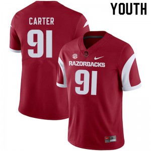 Youth Arkansas Razorbacks Taurean Carter #91 Cardinal Stitch Jerseys 790003-656