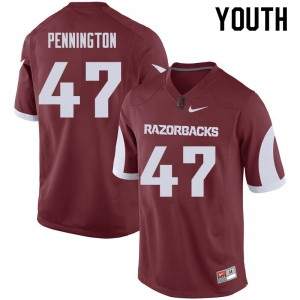 Youth Arkansas Razorbacks Tyler Pennington #47 Cardinal Player Jersey 462053-178